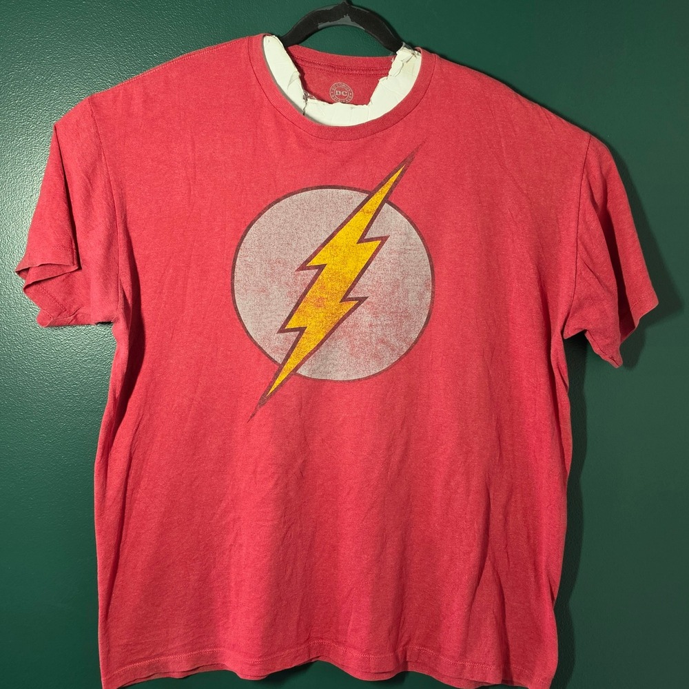 DC Comics The Flash Logo Graphic T-Shirt Mens 2XL Red Heather Distressed